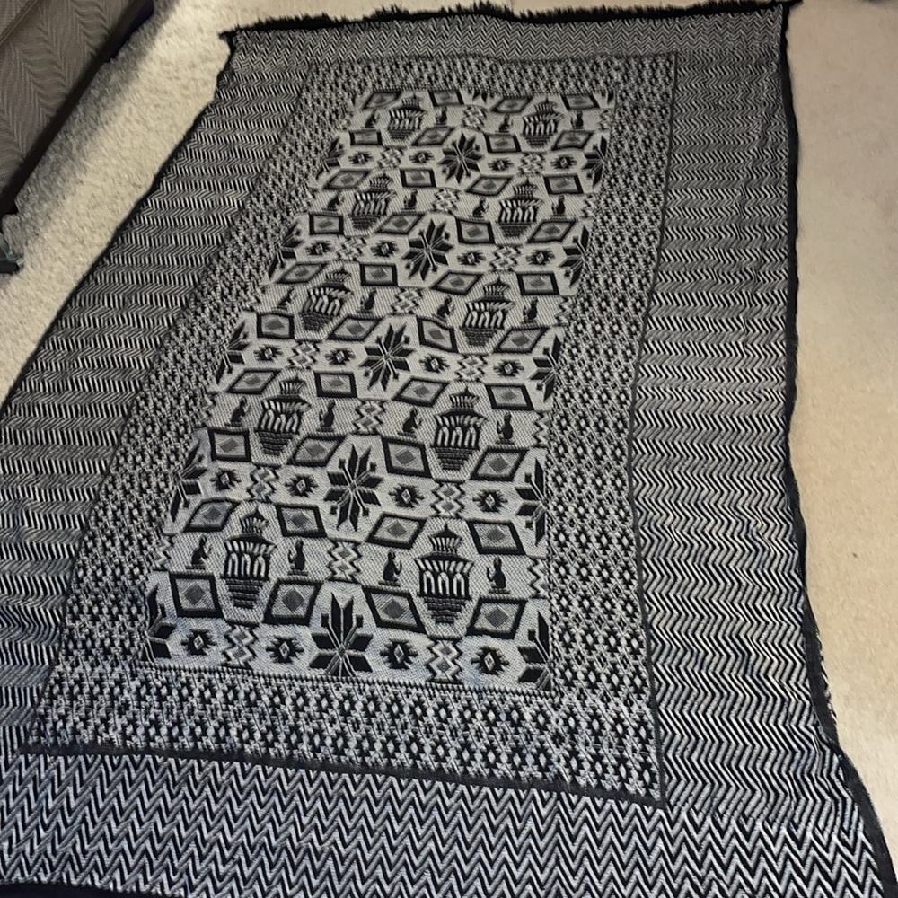 Woven black and white India bedspread blanket tablecloth boho tribal